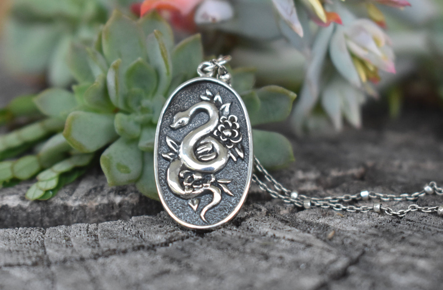 Snake Necklace- Floral Snake Necklace, Snake Jewelry, Snake Medicine-Silver Snake