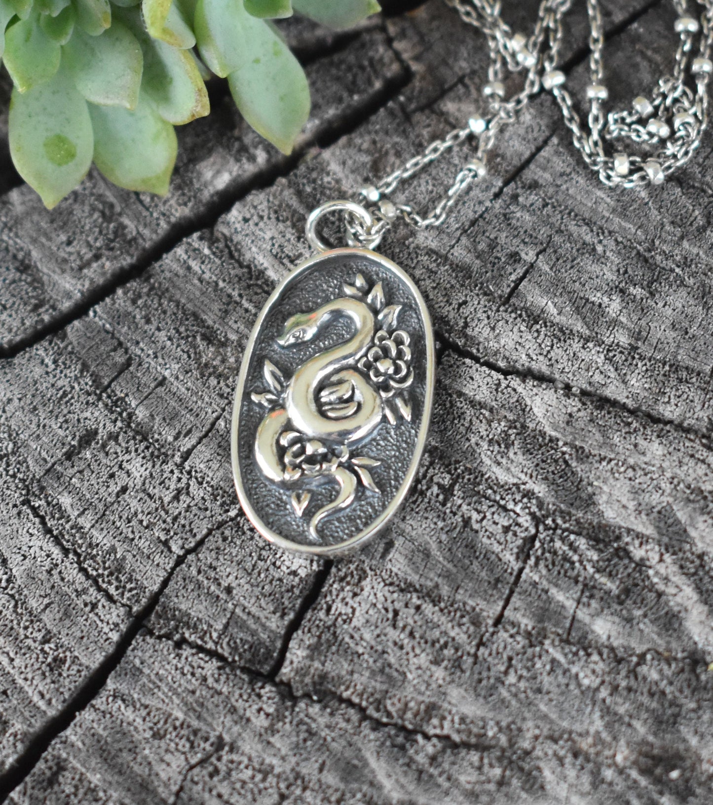 Snake Necklace- Floral Snake Necklace, Snake Jewelry, Snake Medicine-Silver Snake