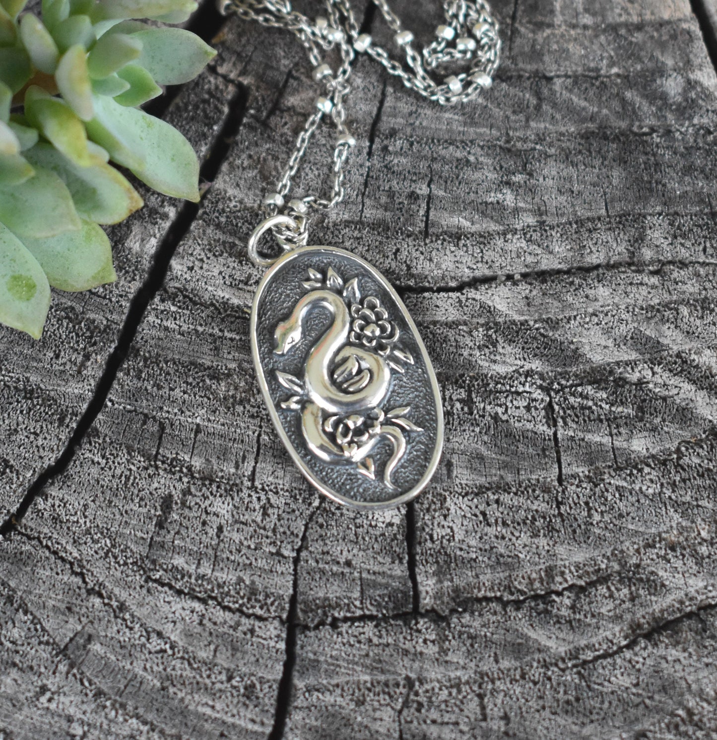Snake Necklace- Floral Snake Necklace, Snake Jewelry, Snake Medicine-Silver Snake