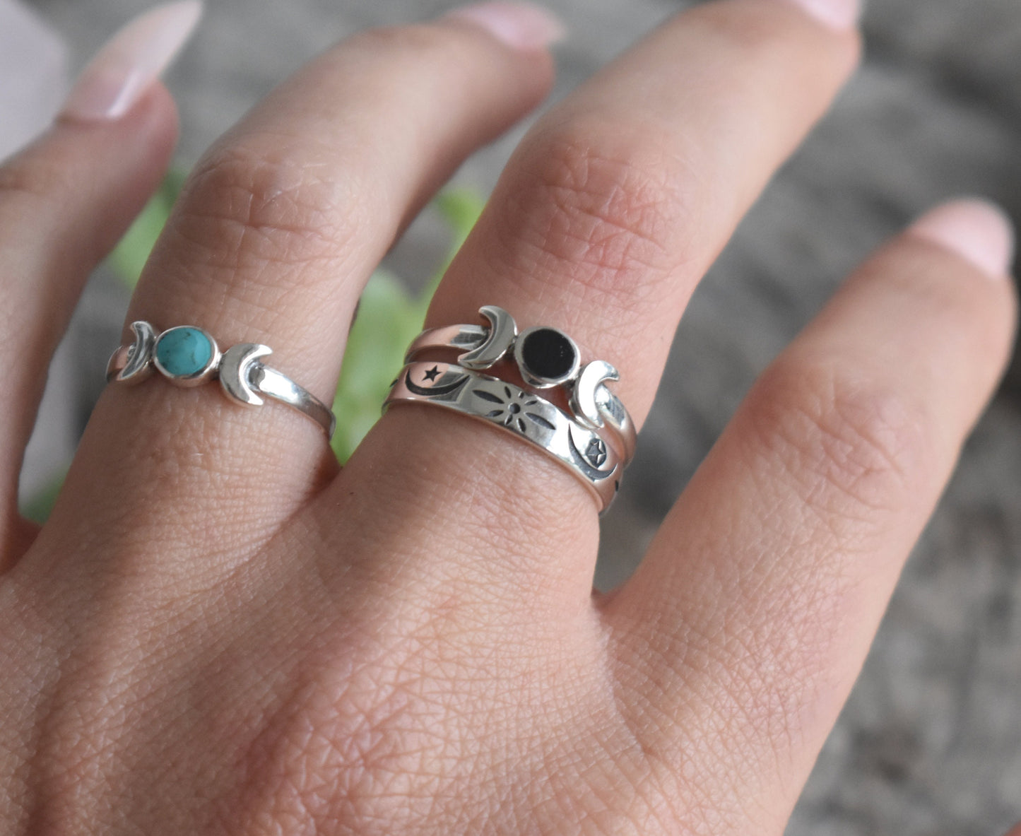 Black Onyx Moon Ring- Luna ring, Moon Phase Ring, Root Chakra Ring-Silver Ring