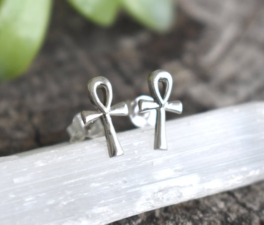 Ankh Earrings- Ankh Studs, Ankh Cross Earrings, Silver Ankh Studs