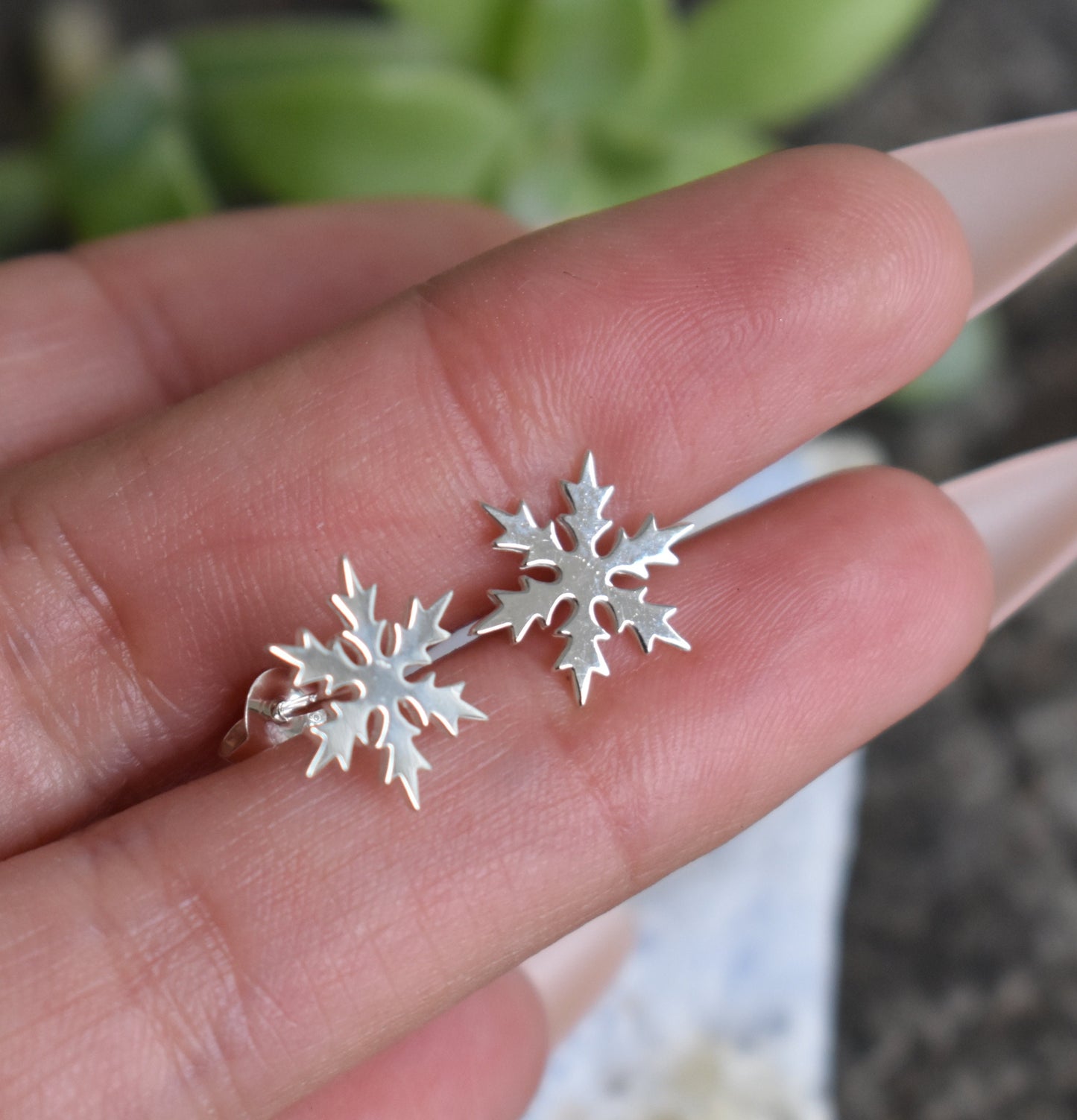Snowflake Earrings-Frozen Earrings, Frozen Studs, Winter Earrings- Silver Earrings