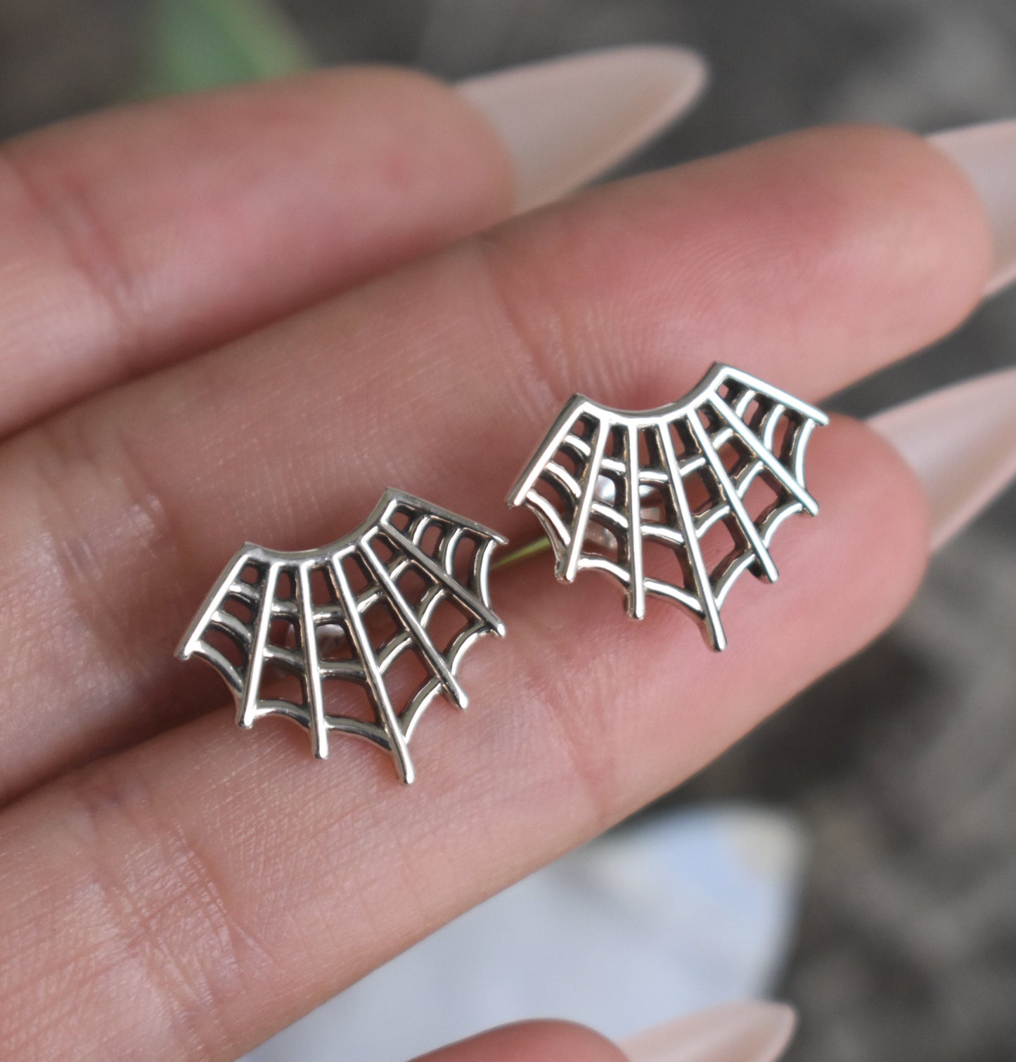 Web Earrings- Web Studs, Spider Jewelry, Spider Earrings, Halloween Earrings