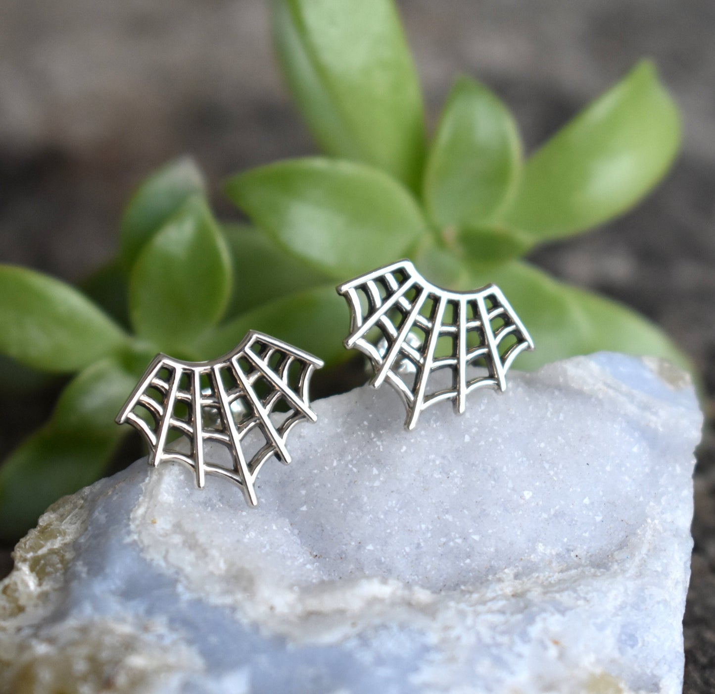 Web Earrings- Web Studs, Spider Jewelry, Spider Earrings, Halloween Earrings