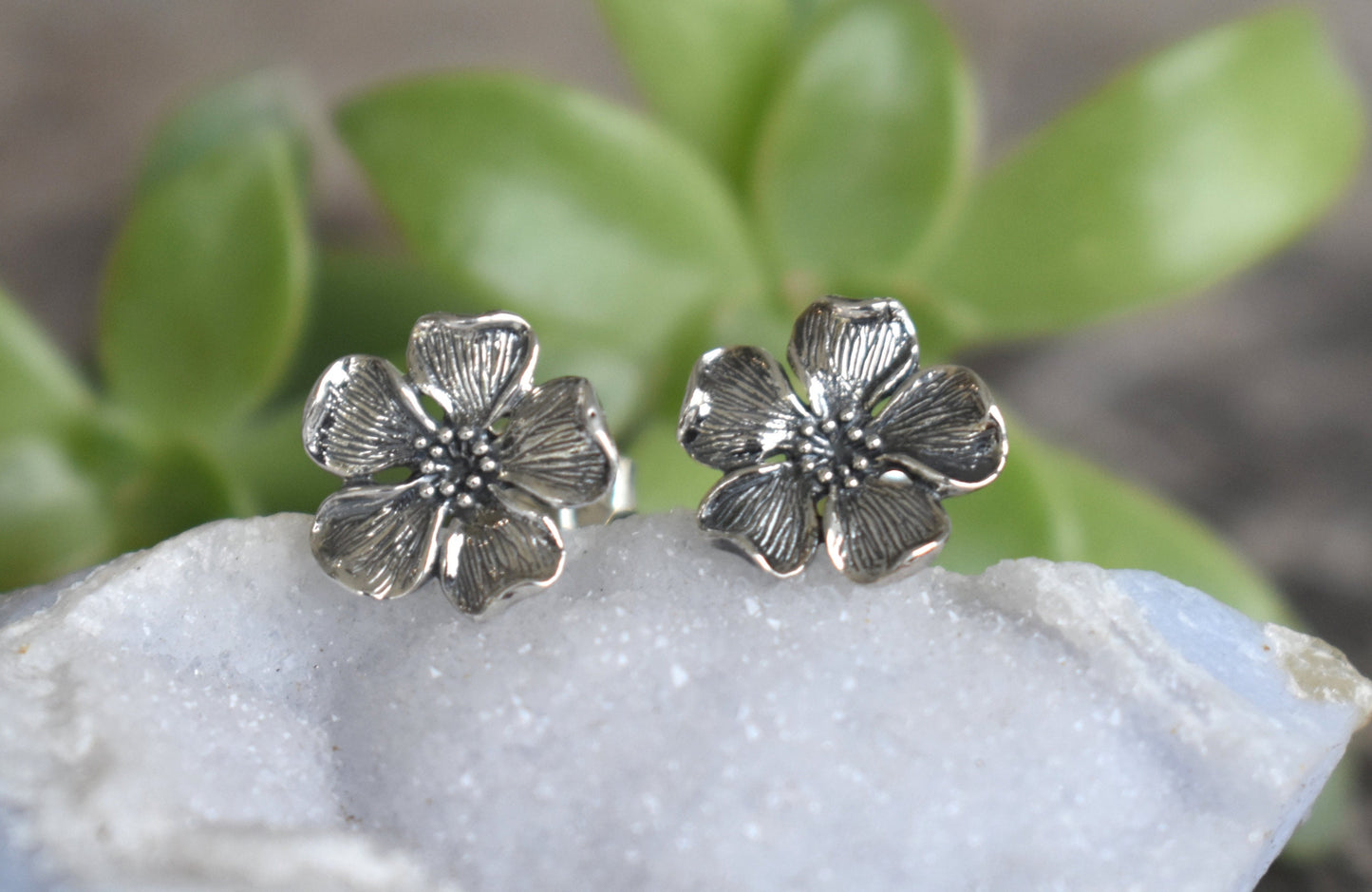Cherry Blossom Earrings- Cherry Blossom Studs, Flower Earrings-Silver Earrings