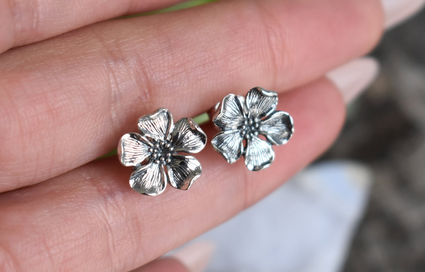 Cherry Blossom Earrings- Cherry Blossom Studs, Flower Earrings-Silver Earrings