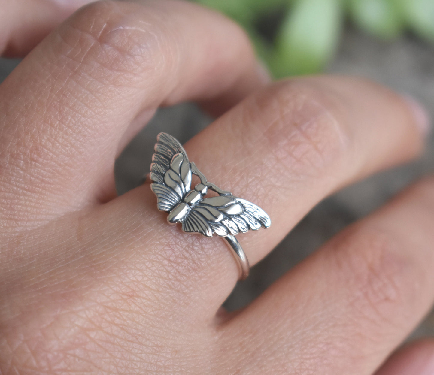 Moth Ring- Silver Ring, Moth Jewelry, Butterfly Ring- Sterling Silver Ring Set