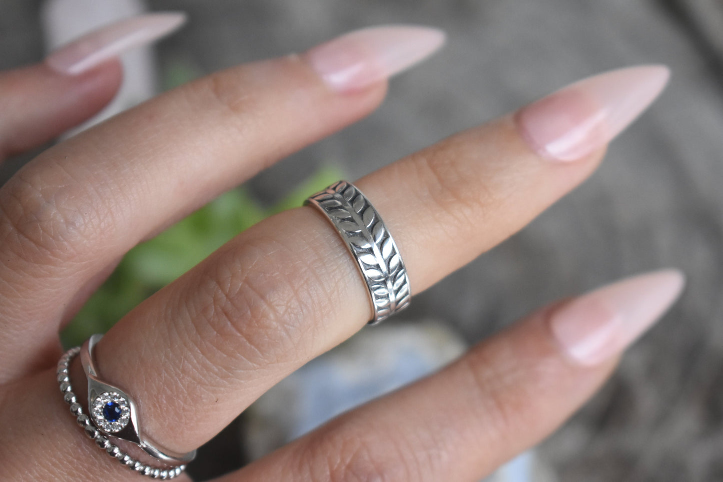 Vine Ring- Eternity Leaf Band, Branch Ring, Olive Leaf Ring, Silver Ring