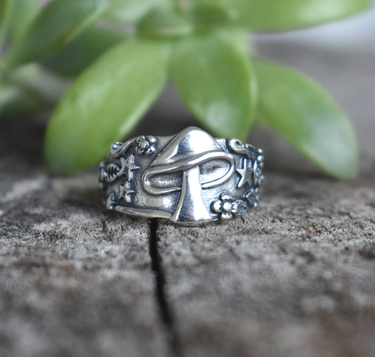 Mushroom Ring- Cottagecore, Mushroom Jewelry, Fairycore, Y2k Jewlery- Silver Ring