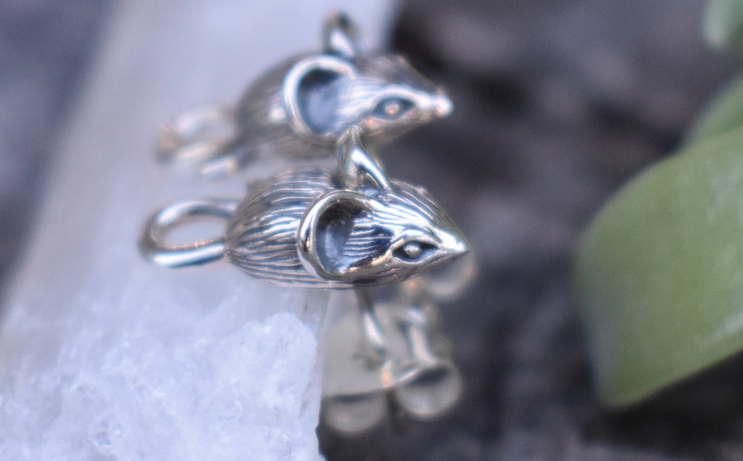 Mouse Earrings- Mouse Studs, Mouse Jewelry, Pet Mouse-Sterling Silver Earrings