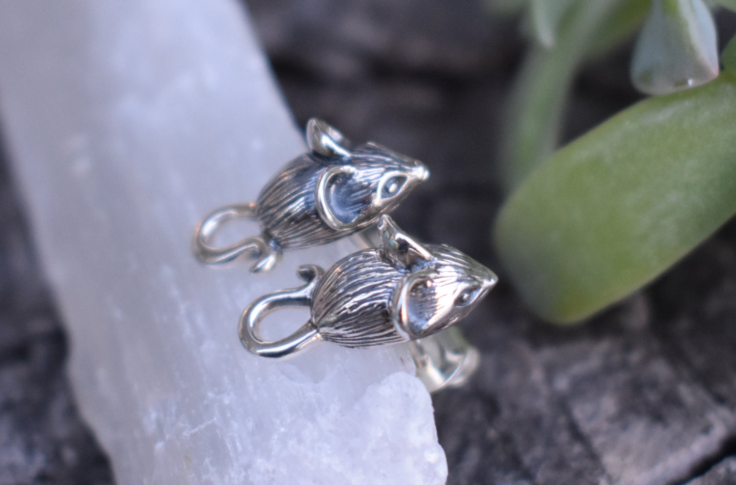 Mouse Earrings- Mouse Studs, Mouse Jewelry, Pet Mouse-Sterling Silver Earrings