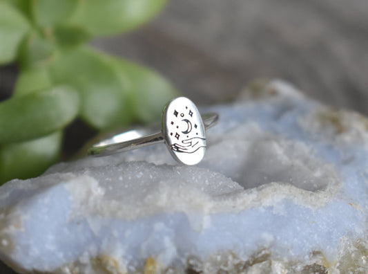 Fortune Telling Ring- Witchy Ring,  Silver Hand Ring, Meditation Ring