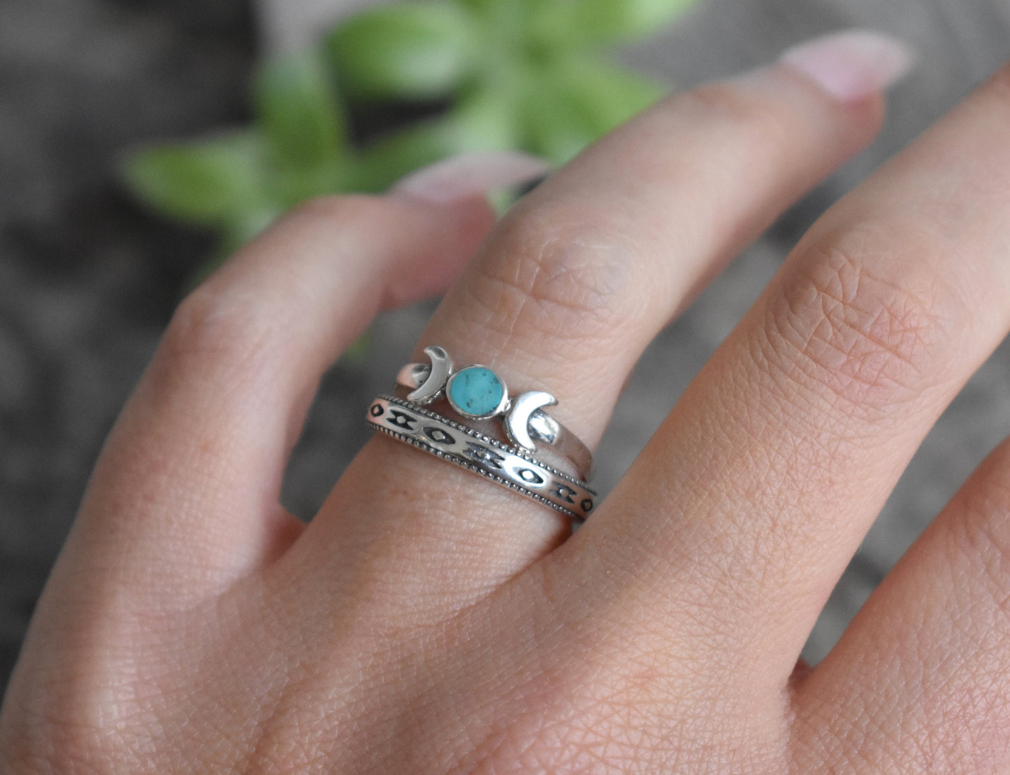 Turquoise Moon ring- Luna ring, Moon Phase Ring, Moon Jewelry, Silver Moon Ring