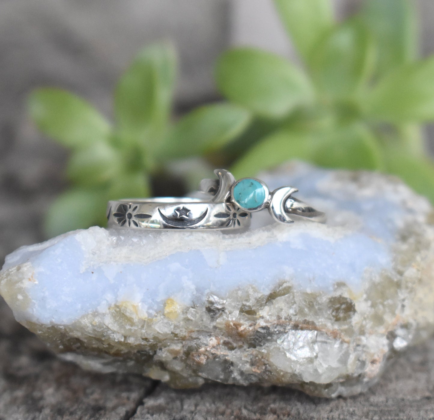 Turquoise Moon ring- Luna ring, Moon Phase Ring, Moon Jewelry, Silver Moon Ring