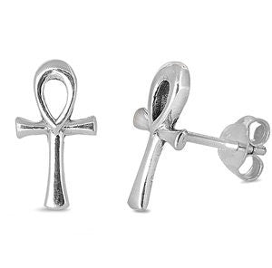 Ankh Earrings- Ankh Studs, Ankh Cross Earrings, Silver Ankh Studs