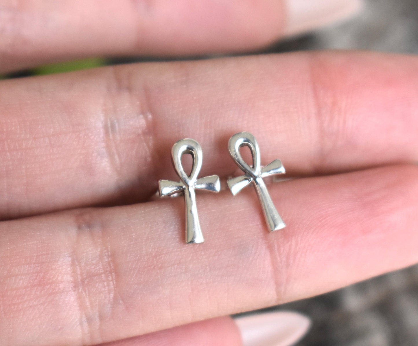Ankh Earrings- Ankh Studs, Ankh Cross Earrings, Silver Ankh Studs