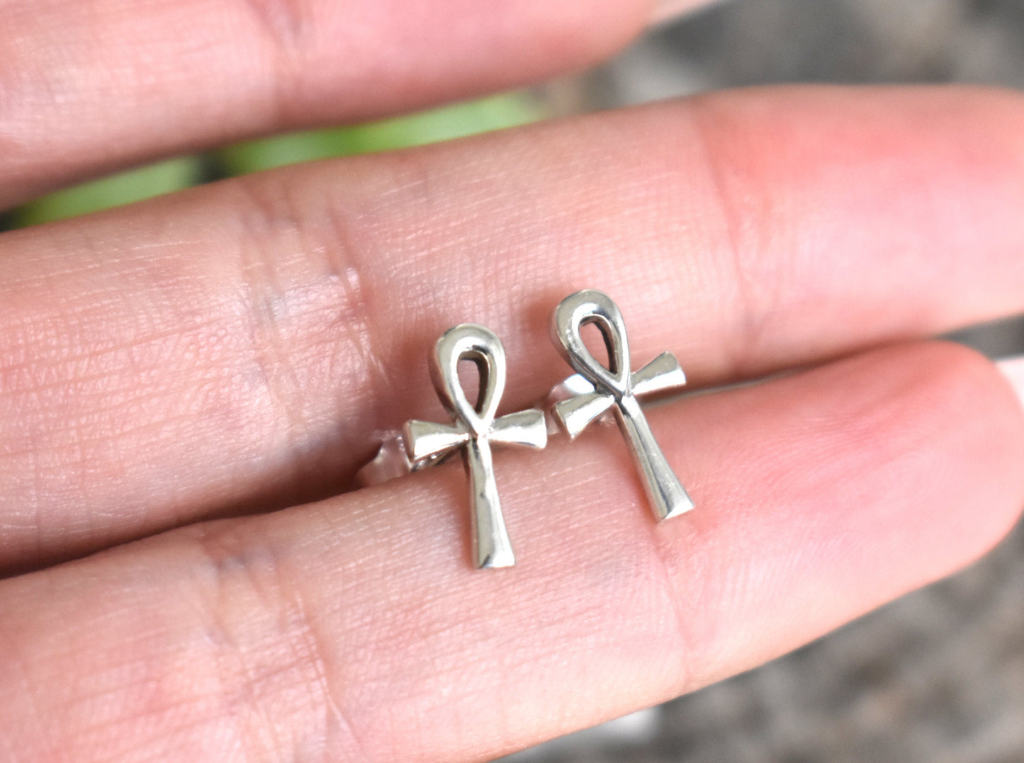Ankh Earrings- Ankh Studs, Ankh Cross Earrings, Silver Ankh Studs
