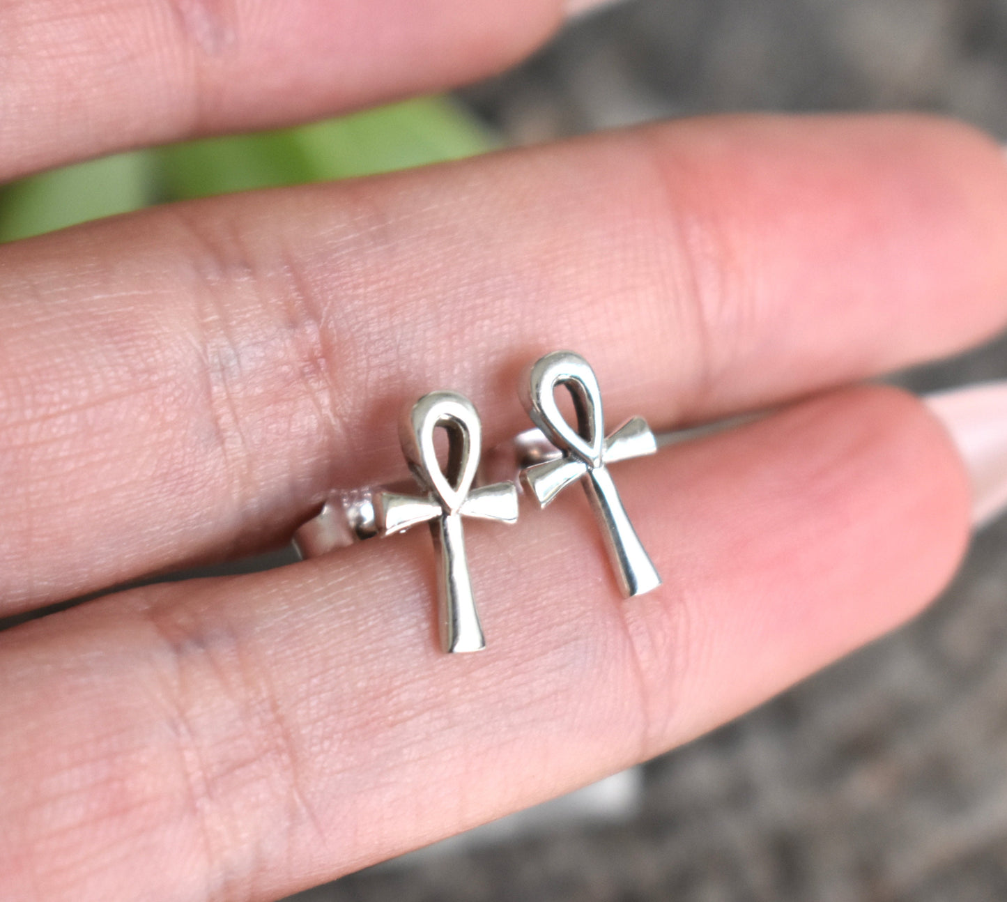 Ankh Earrings- Ankh Studs, Ankh Cross Earrings, Silver Ankh Studs