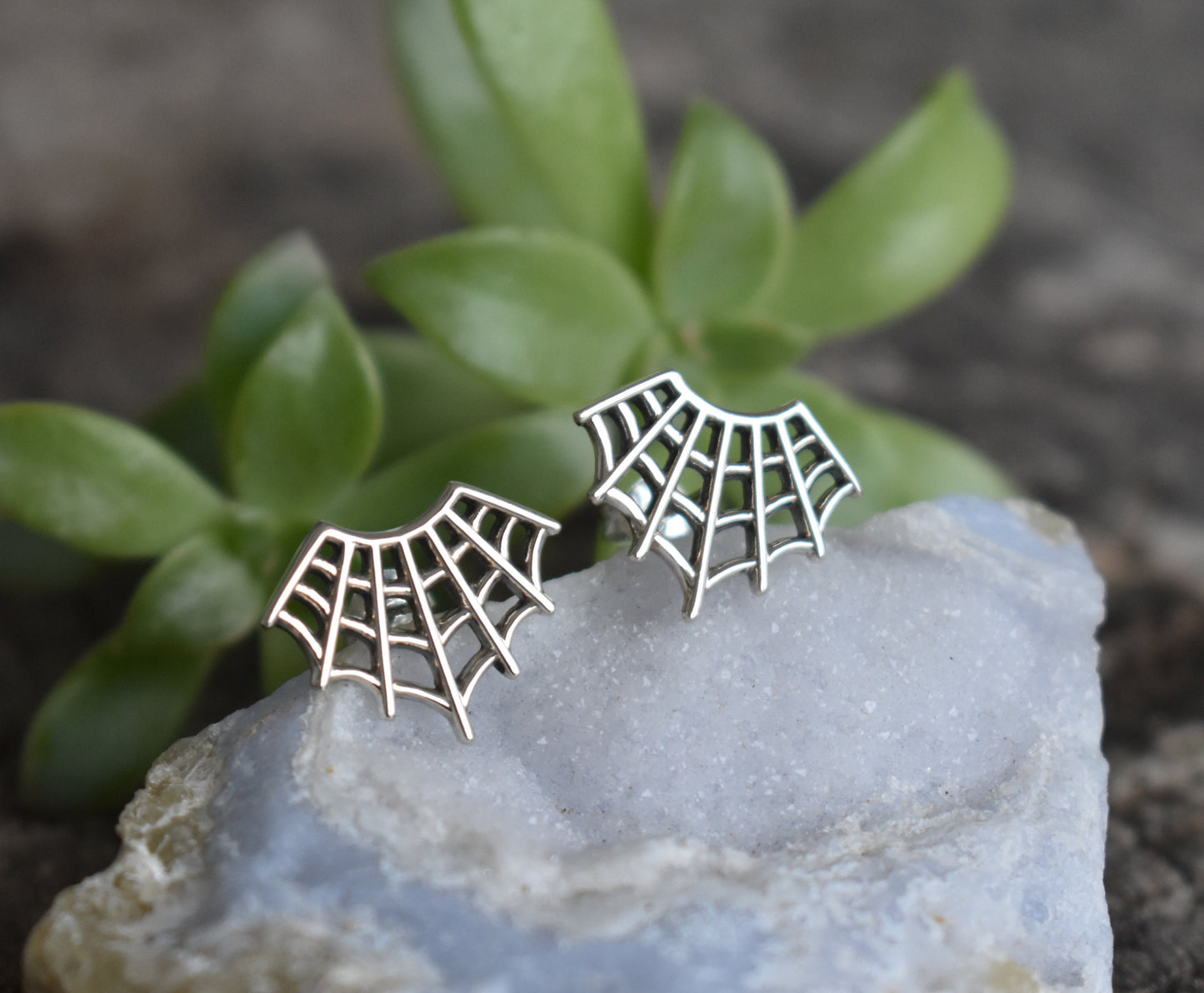 Web Earrings- Web Studs, Spider Jewelry, Spider Earrings, Halloween Earrings