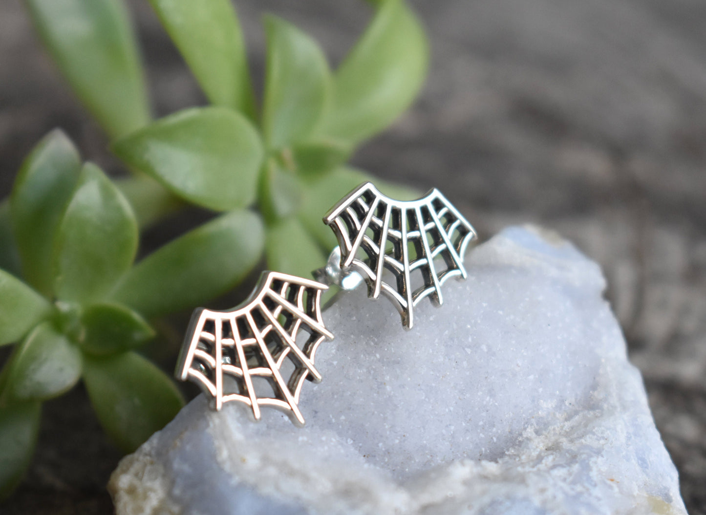 Web Earrings- Web Studs, Spider Jewelry, Spider Earrings, Halloween Earrings