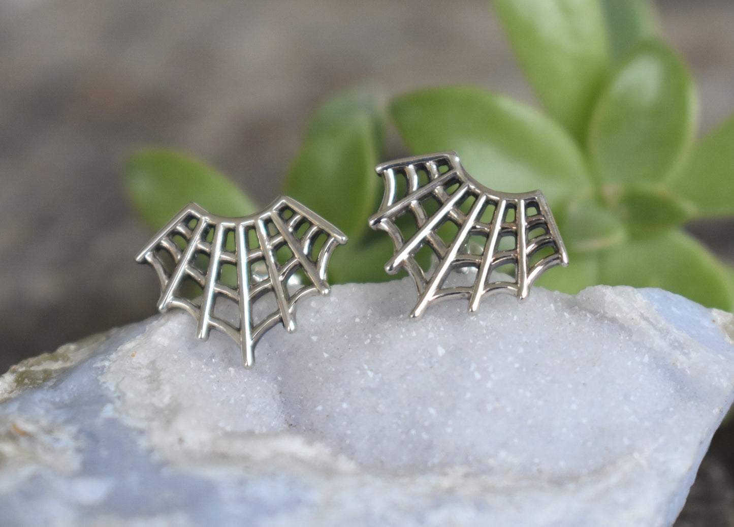 Web Earrings- Web Studs, Spider Jewelry, Spider Earrings, Halloween Earrings