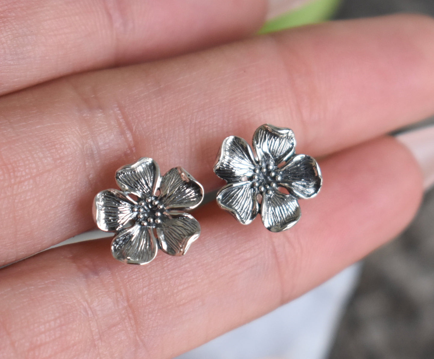 Cherry Blossom Earrings- Cherry Blossom Studs, Flower Earrings-Silver Earrings