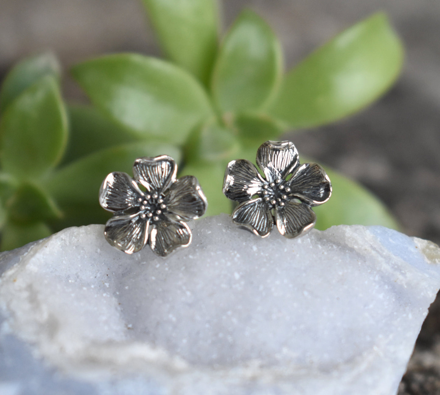 Cherry Blossom Earrings- Cherry Blossom Studs, Flower Earrings-Silver Earrings