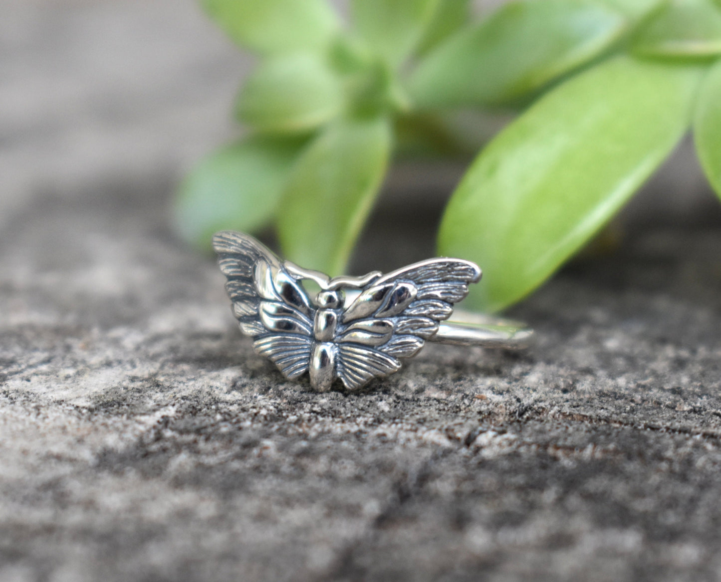 Moth Ring- Silver Ring, Moth Jewelry, Butterfly Ring- Sterling Silver Ring Set