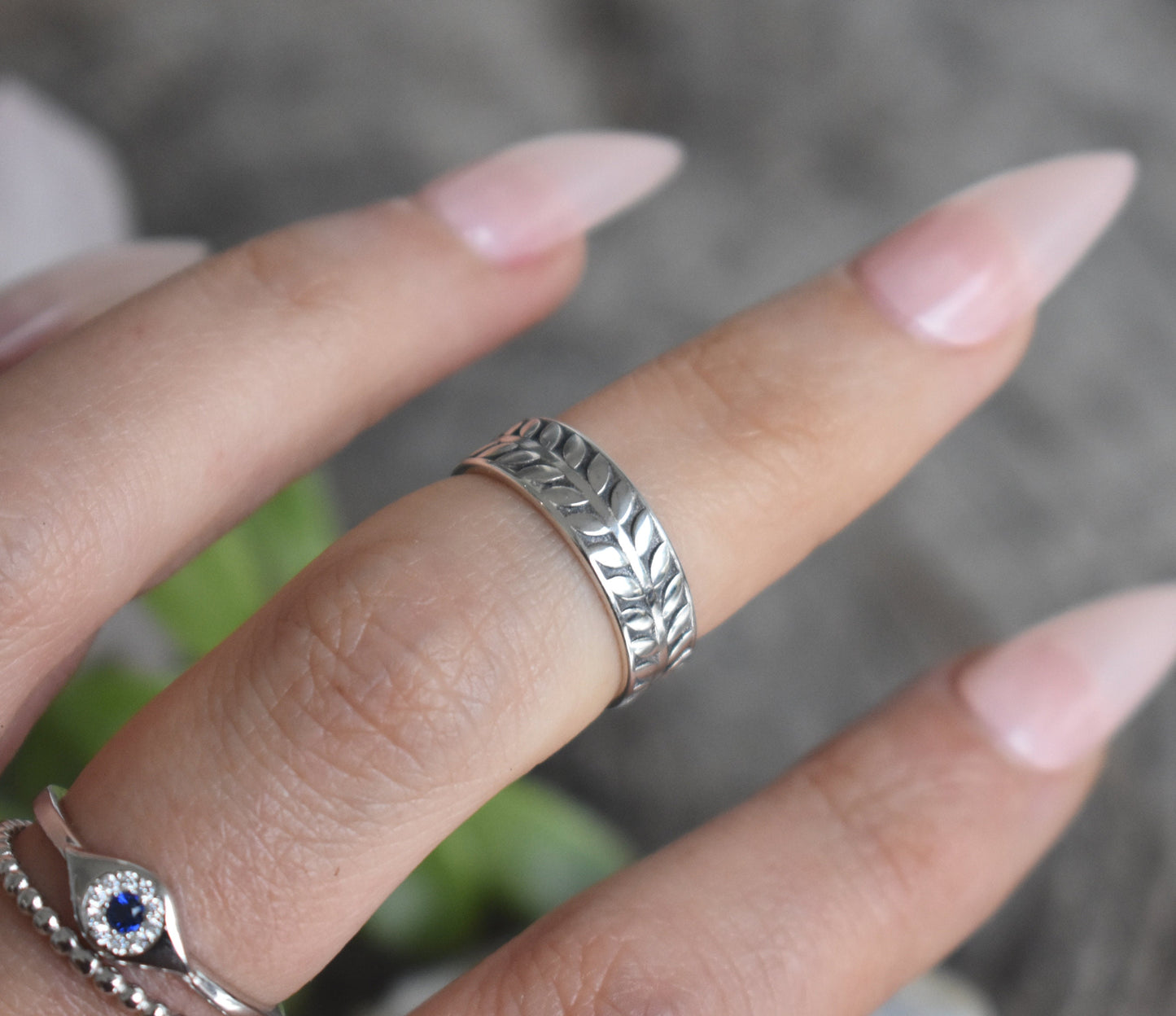 Vine Ring- Eternity Leaf Band, Branch Ring, Olive Leaf Ring, Silver Ring