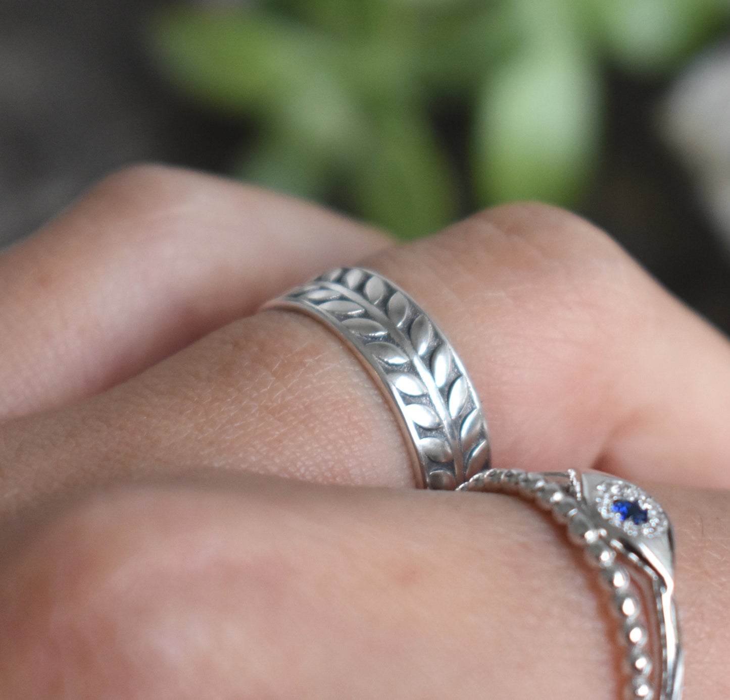 Vine Ring- Eternity Leaf Band, Branch Ring, Olive Leaf Ring, Silver Ring