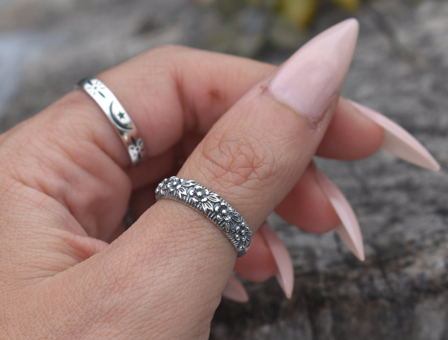 Floral ring- Flower Ring, Floral band, Y2k Ring, Flower Child, Cottagecore-Silver Ring