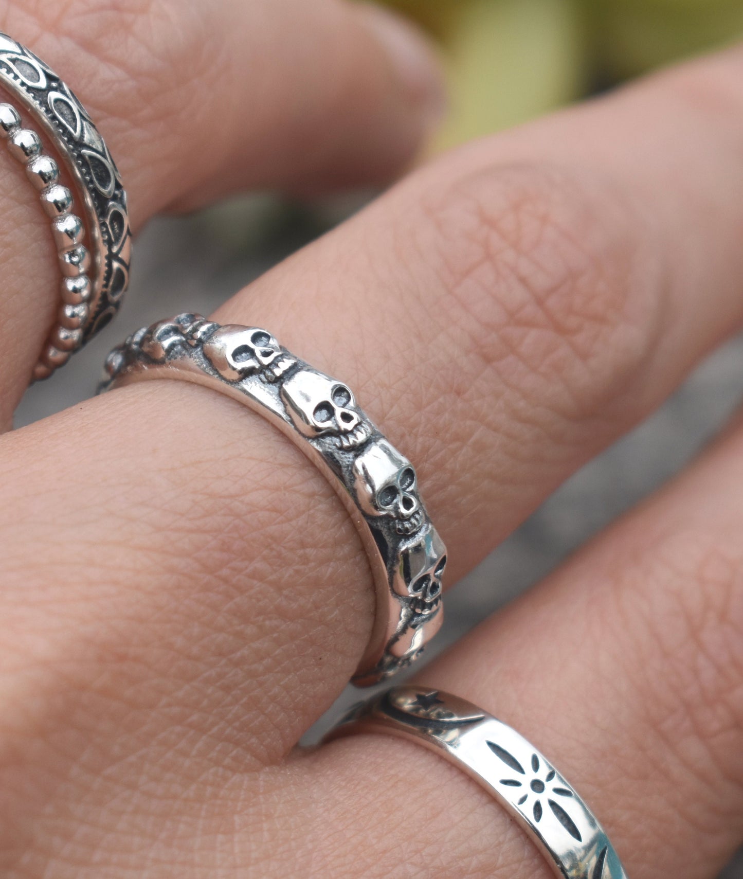 Skull Ring- Skull Eternity Band, Day of the Dead Ring, Halloween Ring, Silver Skull Ring