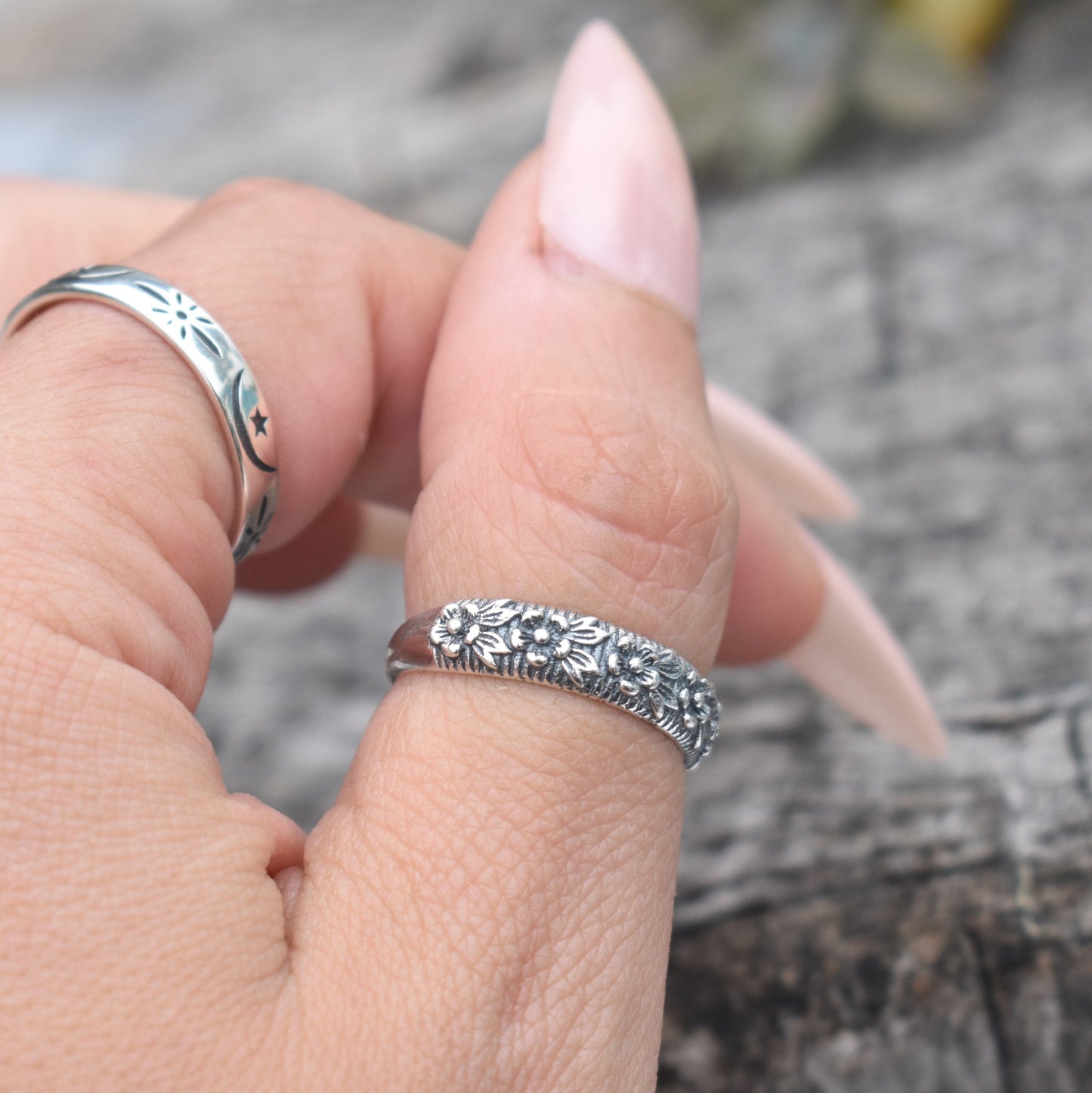 Floral ring- Flower Ring, Floral band, Y2k Ring, Flower Child, Cottagecore-Silver Ring