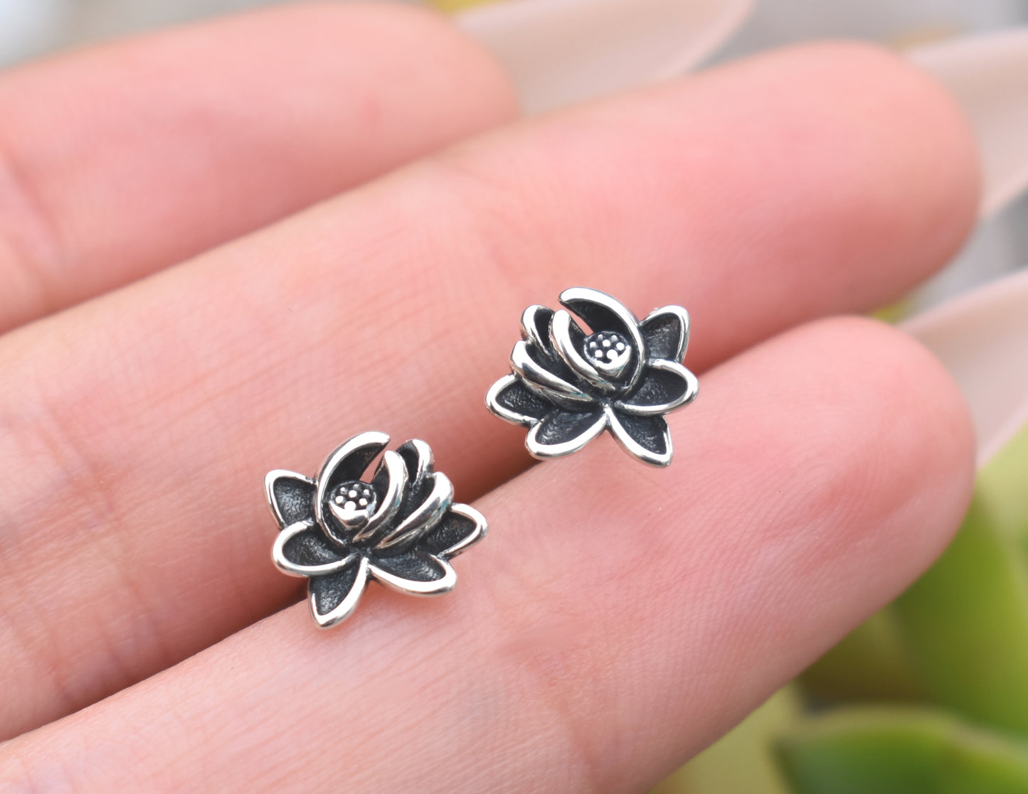 Lotus Flower Earrings- Lotus Studs- Sterling Silver, Yoga Earrings, Spiritual Rebirth