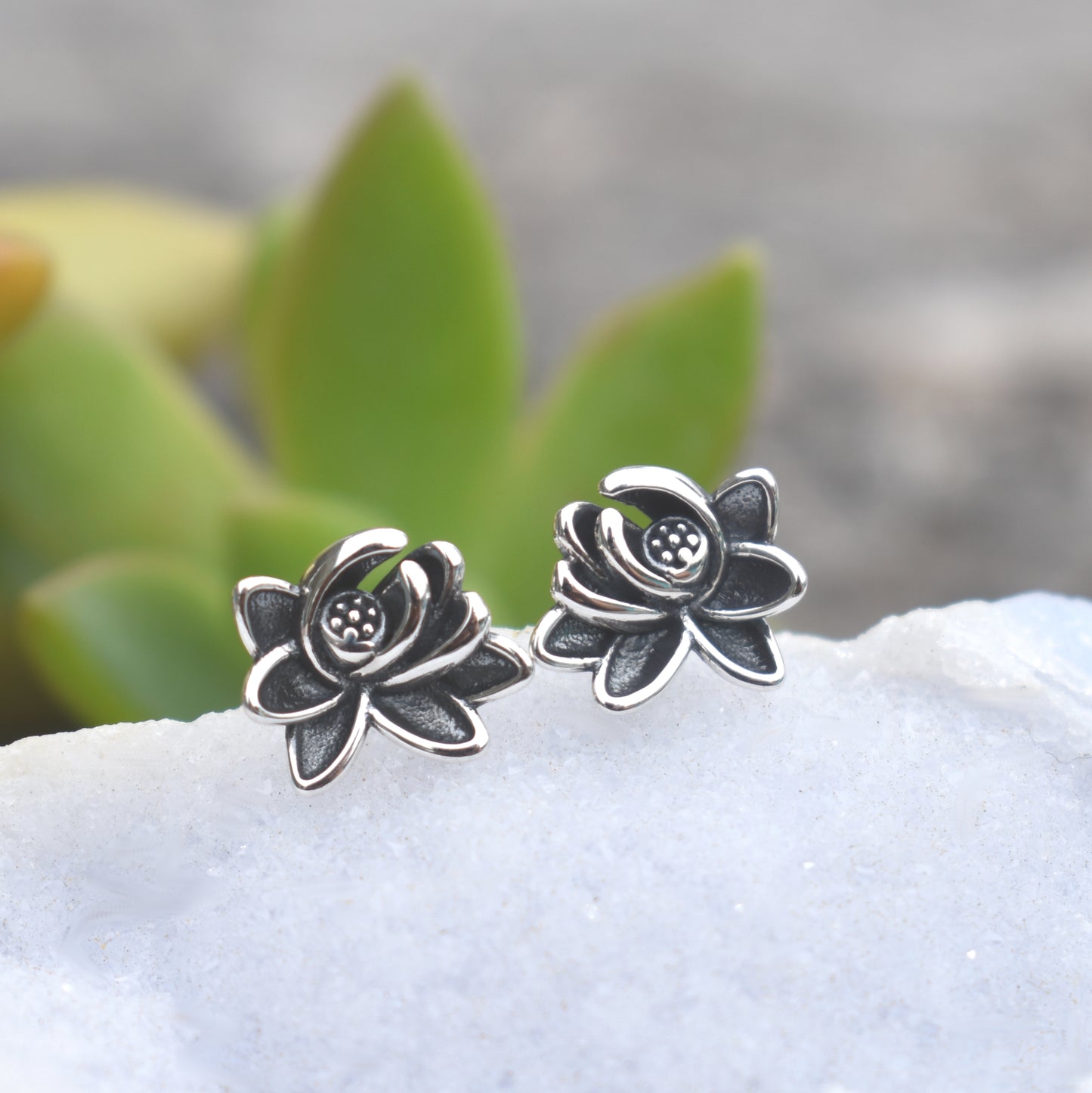Lotus Flower Earrings- Lotus Studs- Sterling Silver, Yoga Earrings, Spiritual Rebirth