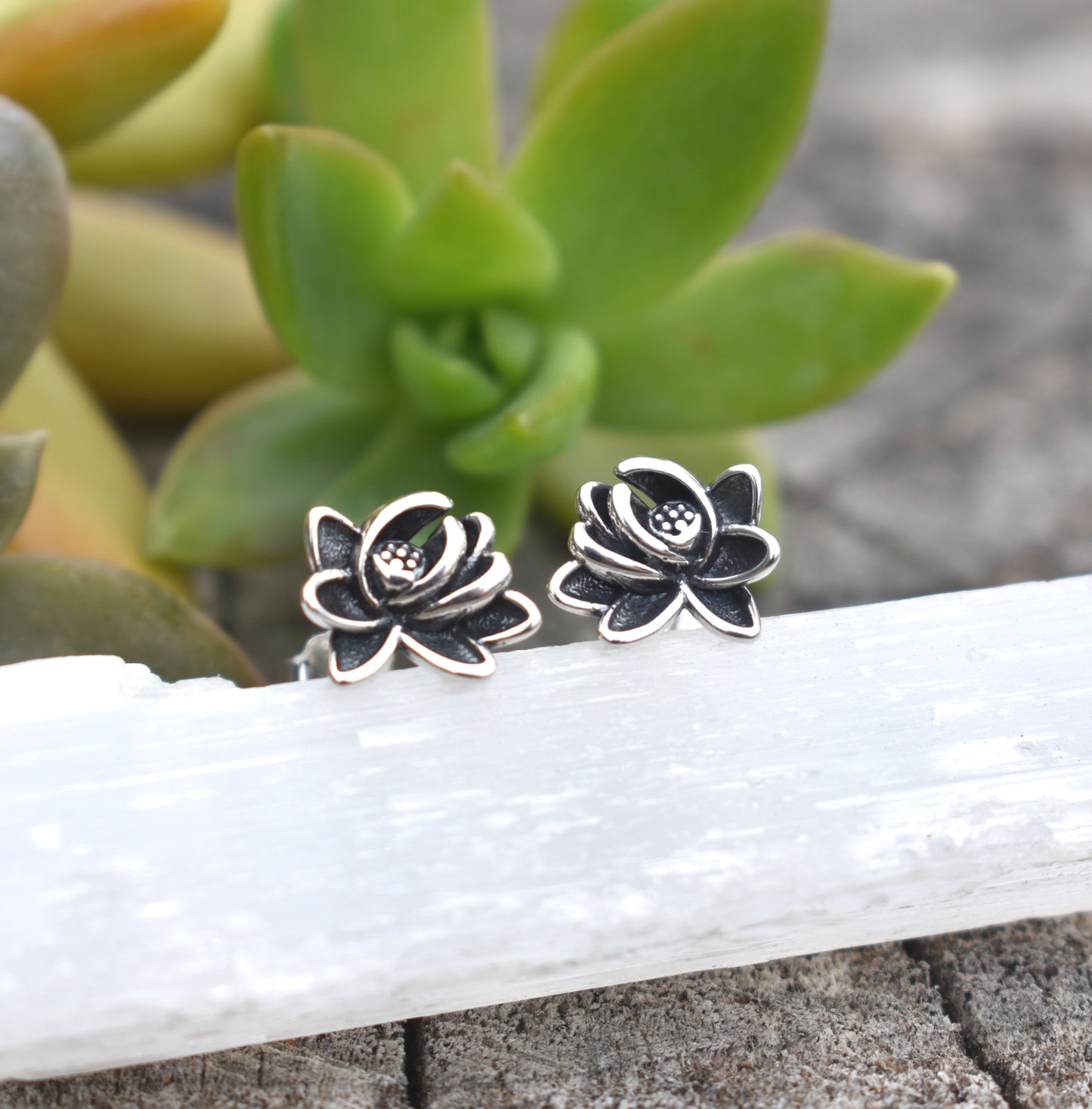 Lotus Flower Earrings- Lotus Studs- Sterling Silver, Yoga Earrings, Spiritual Rebirth
