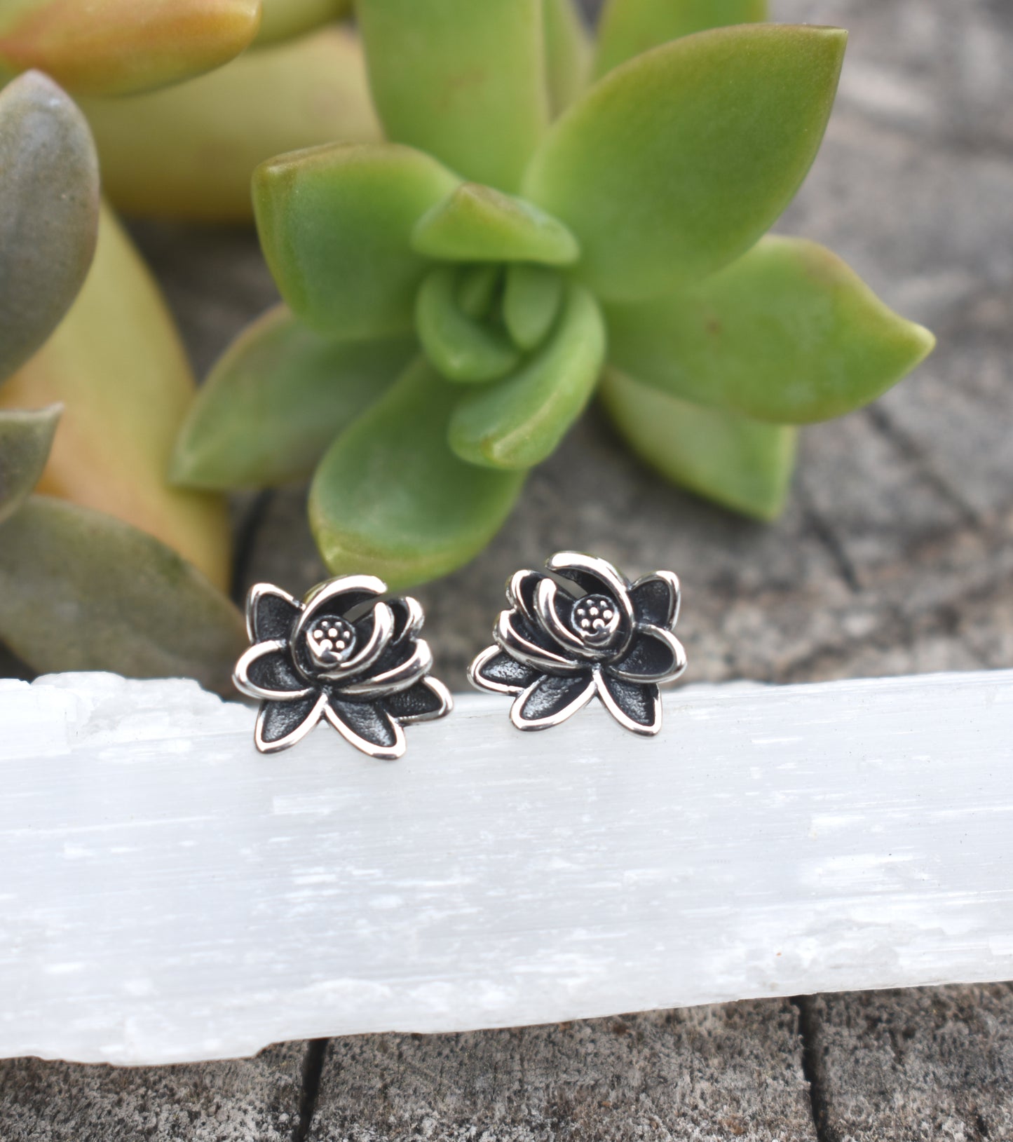 Lotus Flower Earrings- Lotus Studs- Sterling Silver, Yoga Earrings, Spiritual Rebirth
