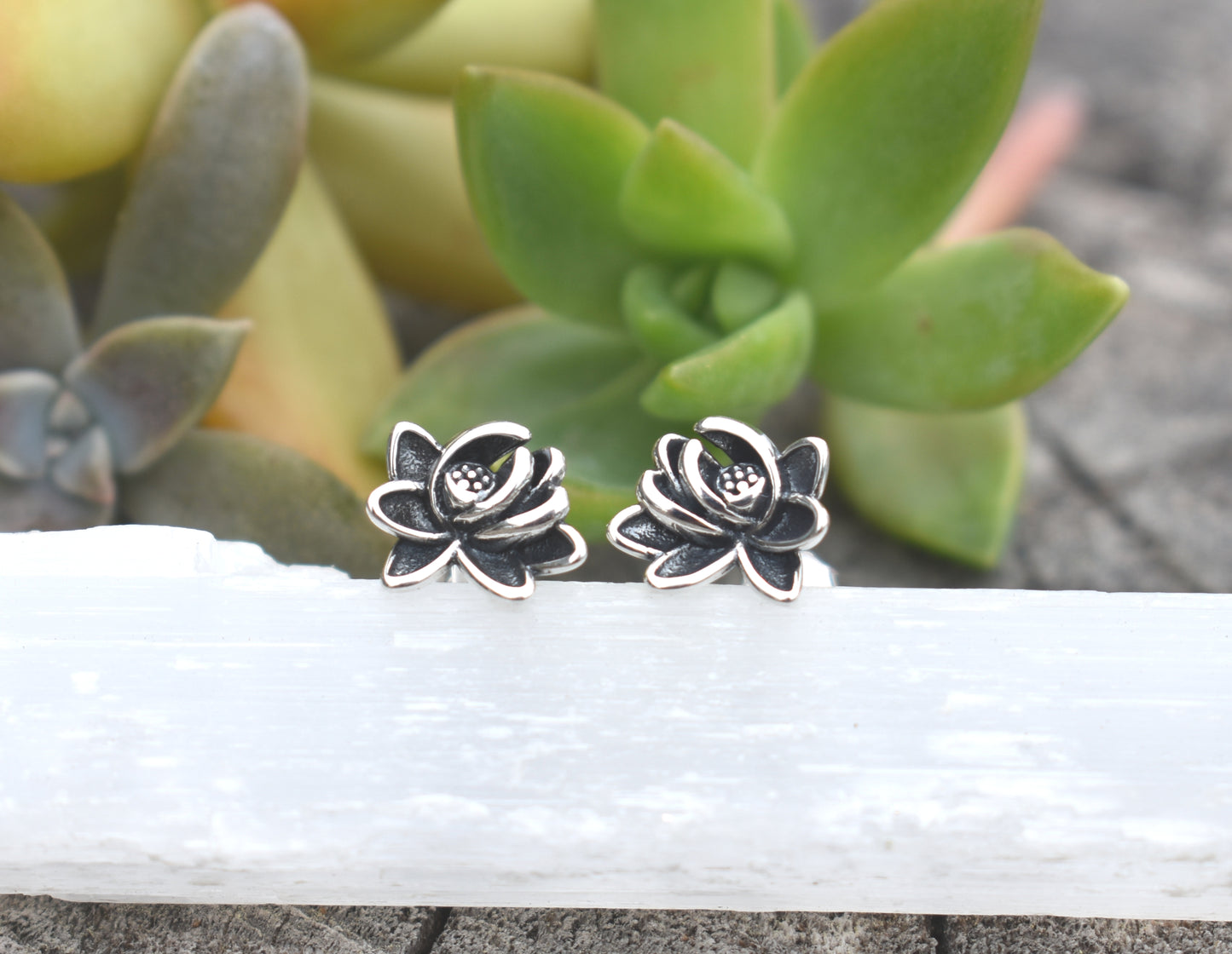 Lotus Flower Earrings- Lotus Studs- Sterling Silver, Yoga Earrings, Spiritual Rebirth