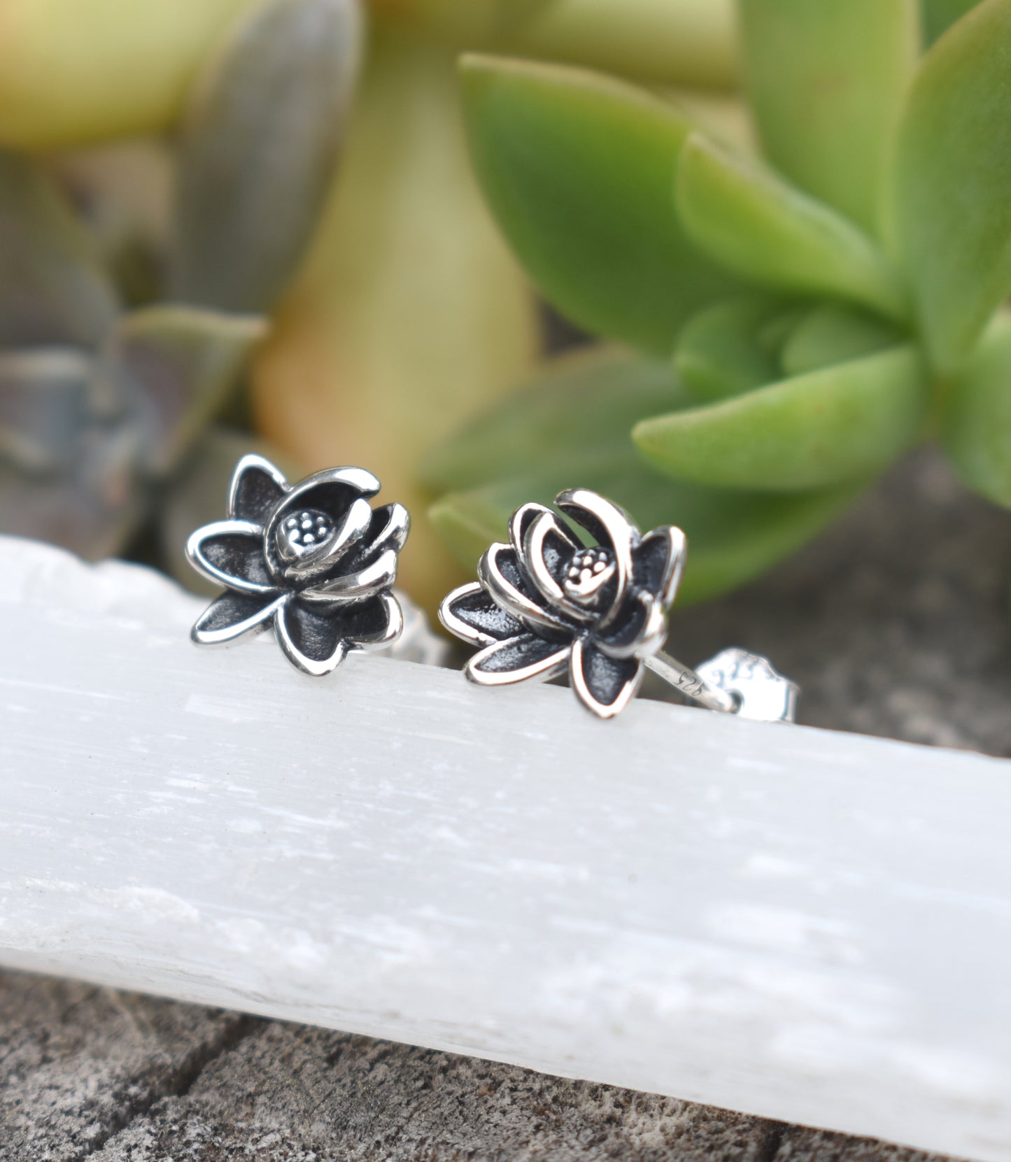 Lotus Flower Earrings- Lotus Studs- Sterling Silver, Yoga Earrings, Spiritual Rebirth