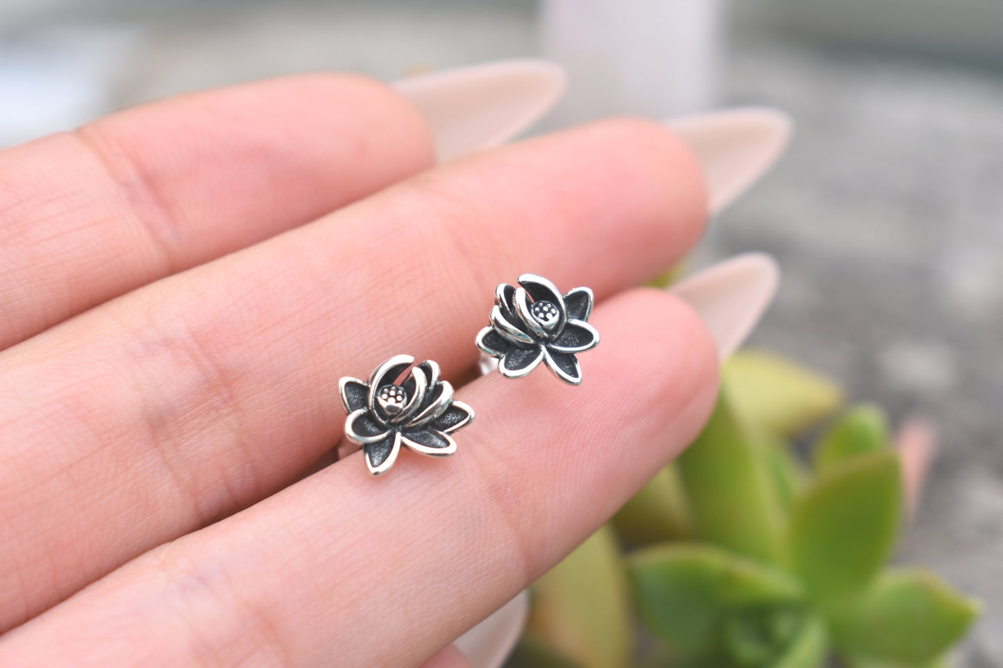 Lotus Flower Earrings- Lotus Studs- Sterling Silver, Yoga Earrings, Spiritual Rebirth