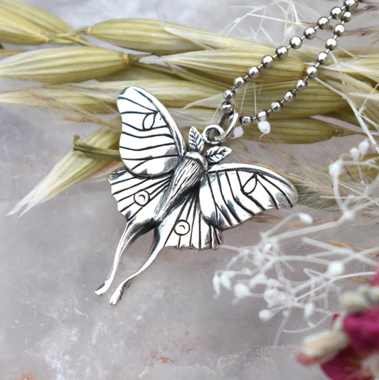 Luna Moth Necklace-Moth Jewelry, Butterfly Necklace- Silver Moth Necklace