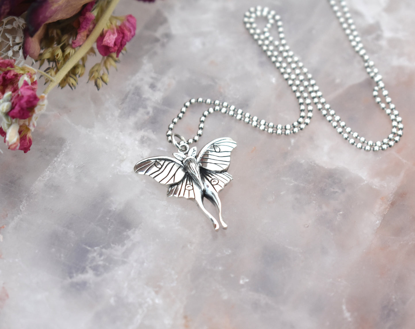 Luna Moth Necklace-Moth Jewelry, Butterfly Necklace- Silver Moth Necklace