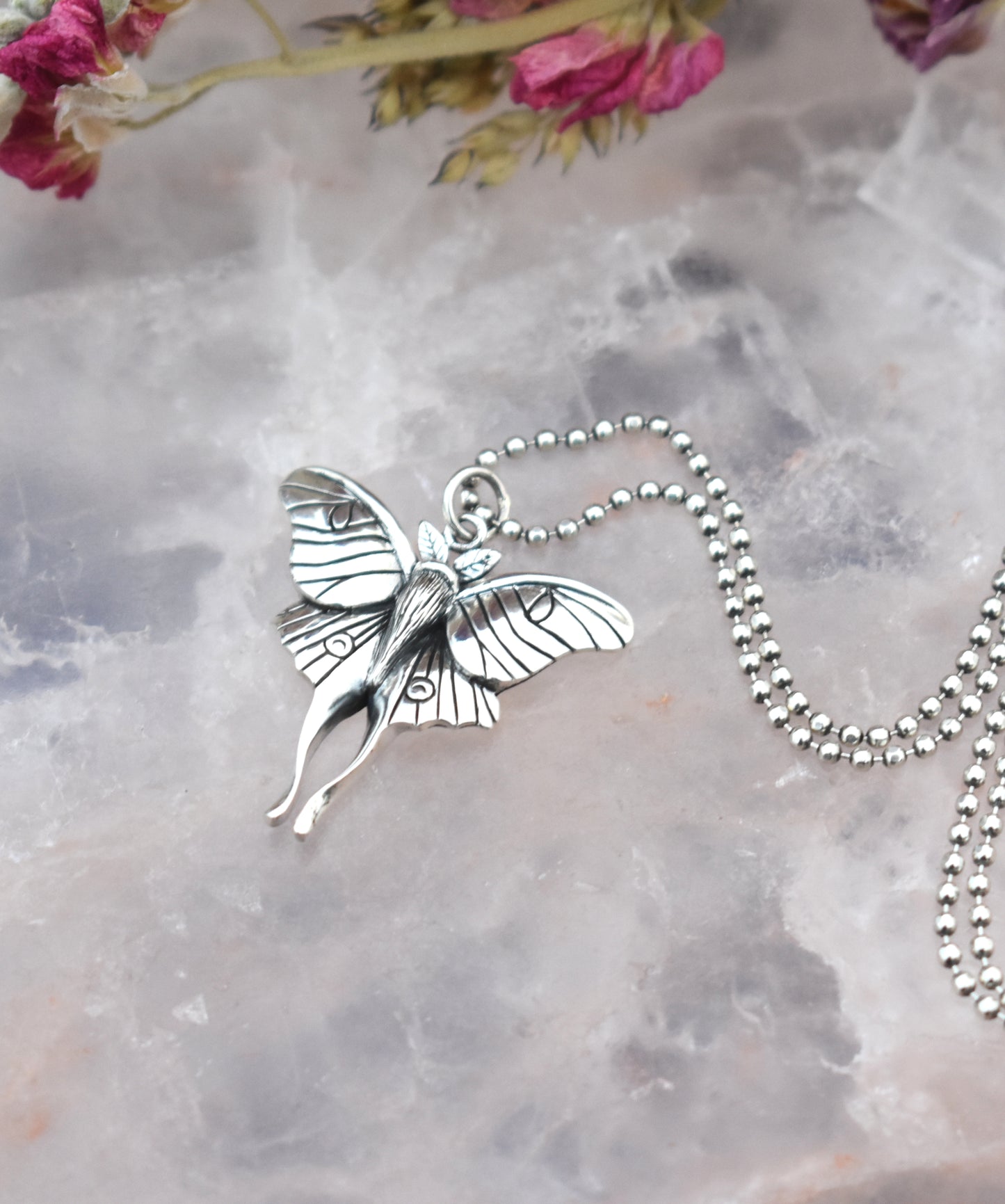 Luna Moth Necklace-Moth Jewelry, Butterfly Necklace- Silver Moth Necklace