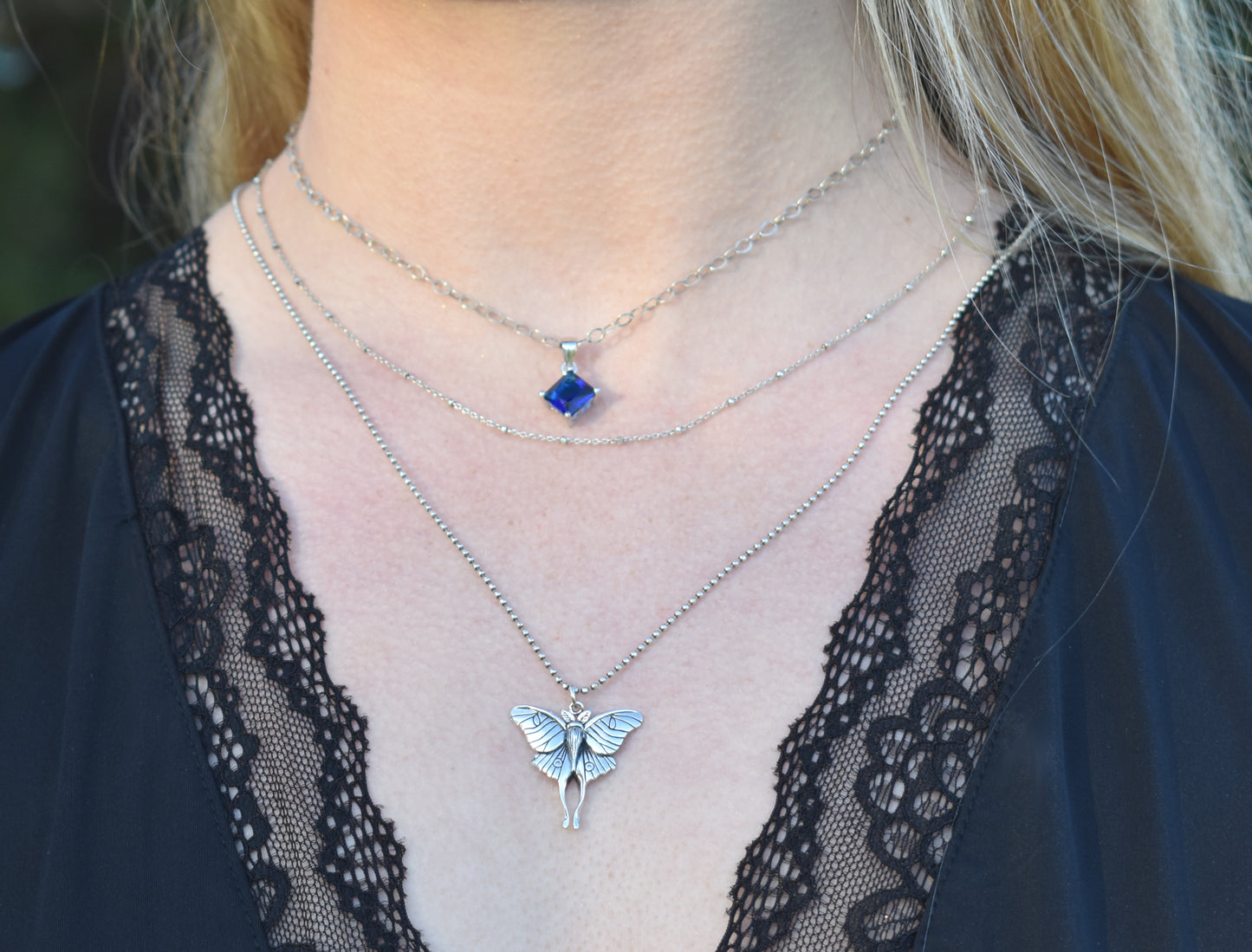 Luna Moth Necklace-Moth Jewelry, Butterfly Necklace- Silver Moth Necklace