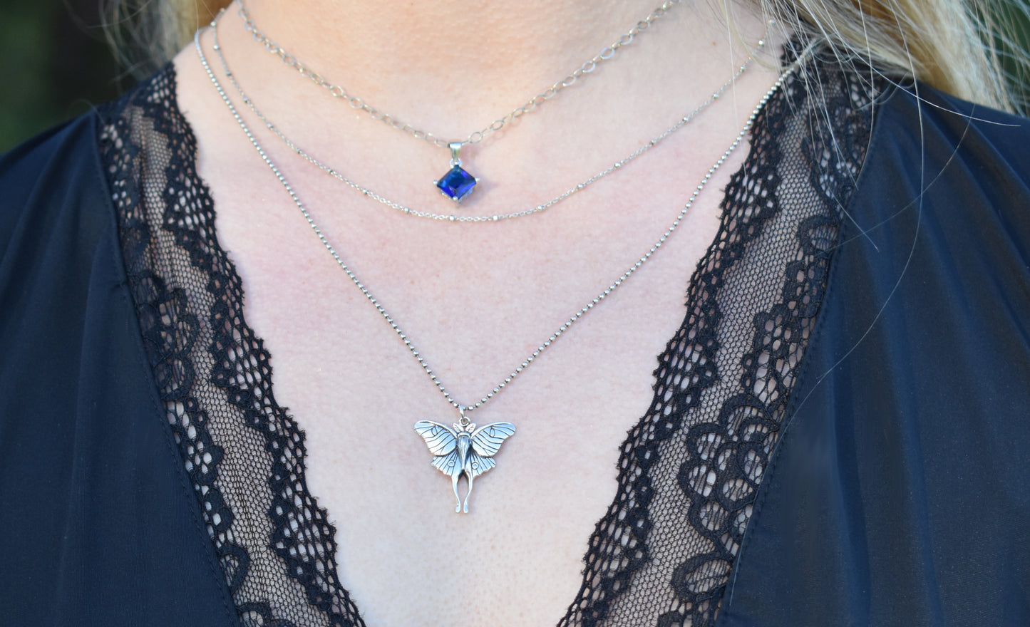 Luna Moth Necklace-Moth Jewelry, Butterfly Necklace- Silver Moth Necklace