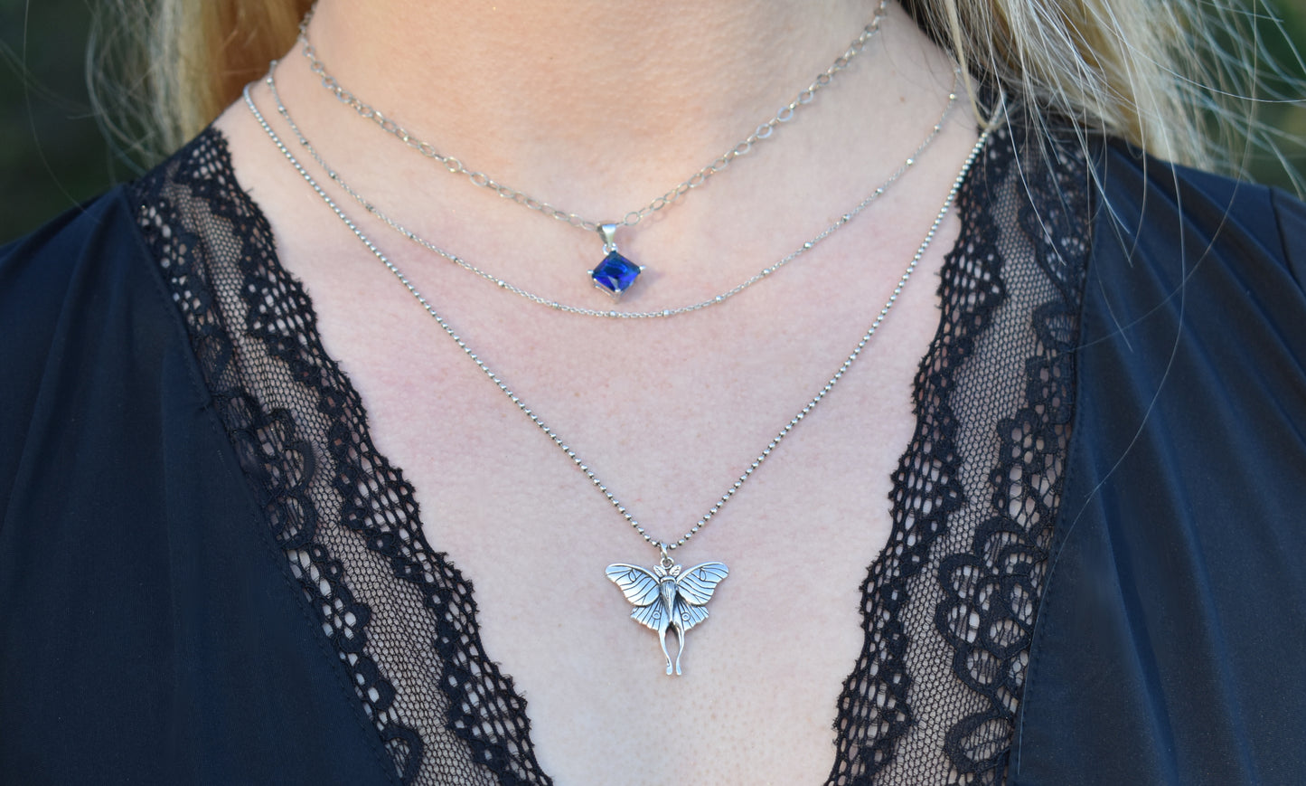 Luna Moth Necklace-Moth Jewelry, Butterfly Necklace- Silver Moth Necklace