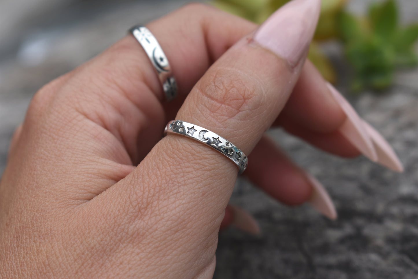 Moon And Star Ring- Crescent Moon Ring, Stars Ring, Eternity Ring-Sterling Silver Ring