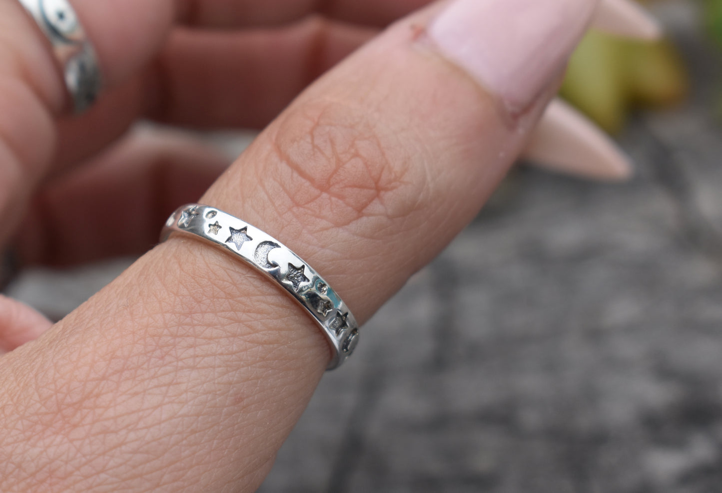 Moon And Star Ring- Crescent Moon Ring, Stars Ring, Eternity Ring-Sterling Silver Ring