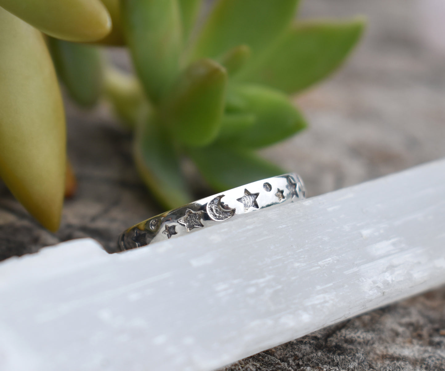 Moon And Star Ring- Crescent Moon Ring, Stars Ring, Eternity Ring-Sterling Silver Ring