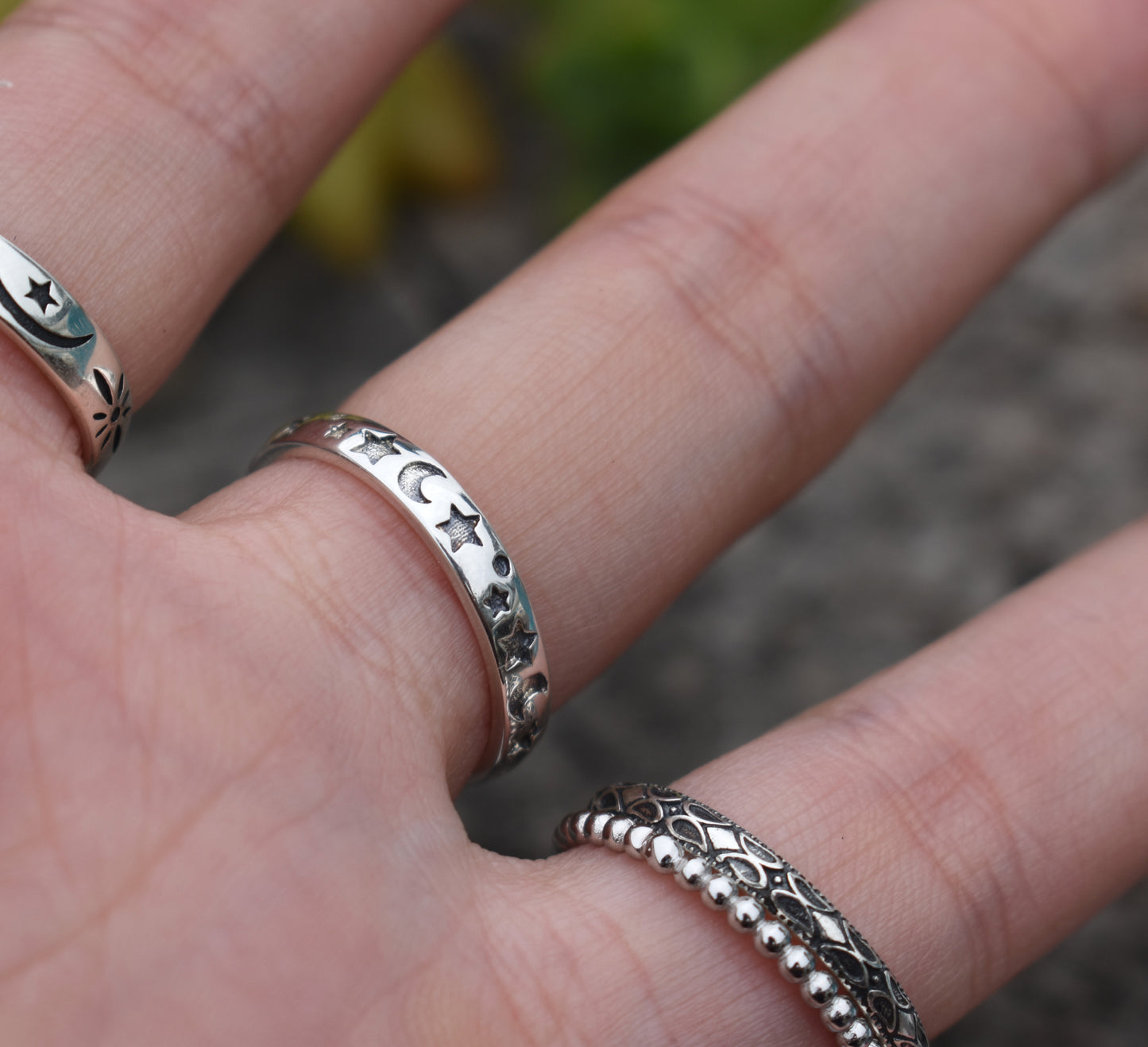 Moon And Star Ring- Crescent Moon Ring, Stars Ring, Eternity Ring-Sterling Silver Ring